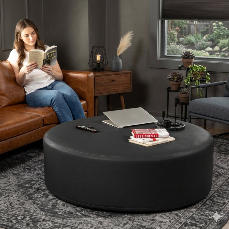 Repose-pieds rond rond et surdimensionné de 44 po Latitude Run® Candler, Noir, noir, noir, noir