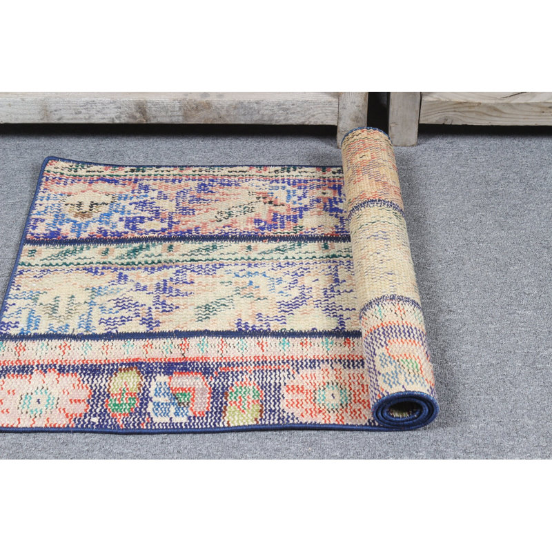 Unique Vintage Turkish Door Mat with Vibrant Floral and Geometric Patterns Brightening Your Entryway Through Rustic Design