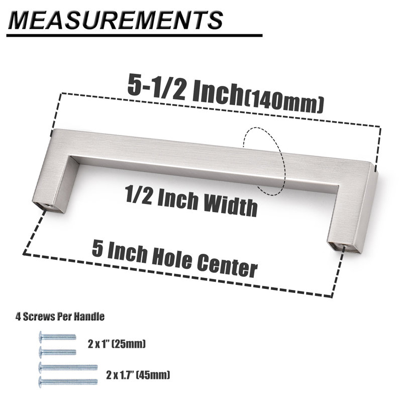 Stainless Steel Square Kitchen 5" Center to Center Bar Pull Multipack, Brushed Stainless Steel