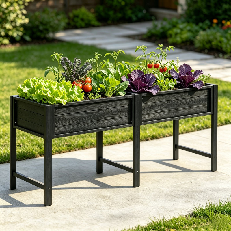 Lit de jardin surélevé surélevé avec pattes 72 po x 24 po x 30 po avec rebords surélevés avec pattes, grande boîte à fleurs extérieure avec trous de drainage et doublure pour terrasse, noir (capacité de 770 lb)