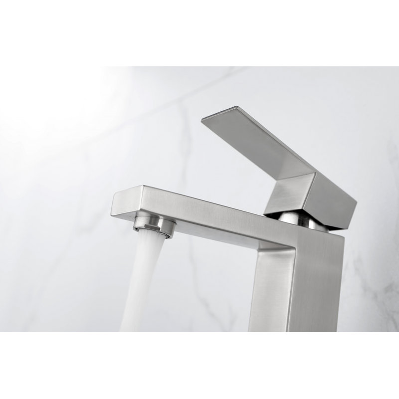 Robinet pour salle de bain à poignée simple avec bonde escamotable et trop-plein | Idée de cadeau, Nickel brossé