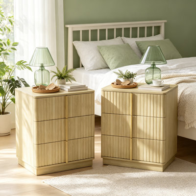Vertical Stripe Vintage 3 Drawer Nightstand Cost-Effective Retro Cabinet Furniture Modern Coffee Table(Set Of 2)