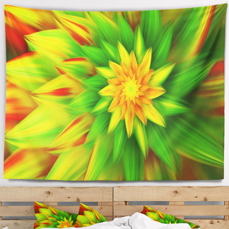 Tapisserie floral incroyable danse de pétales verts, H 32 po x l 39 po