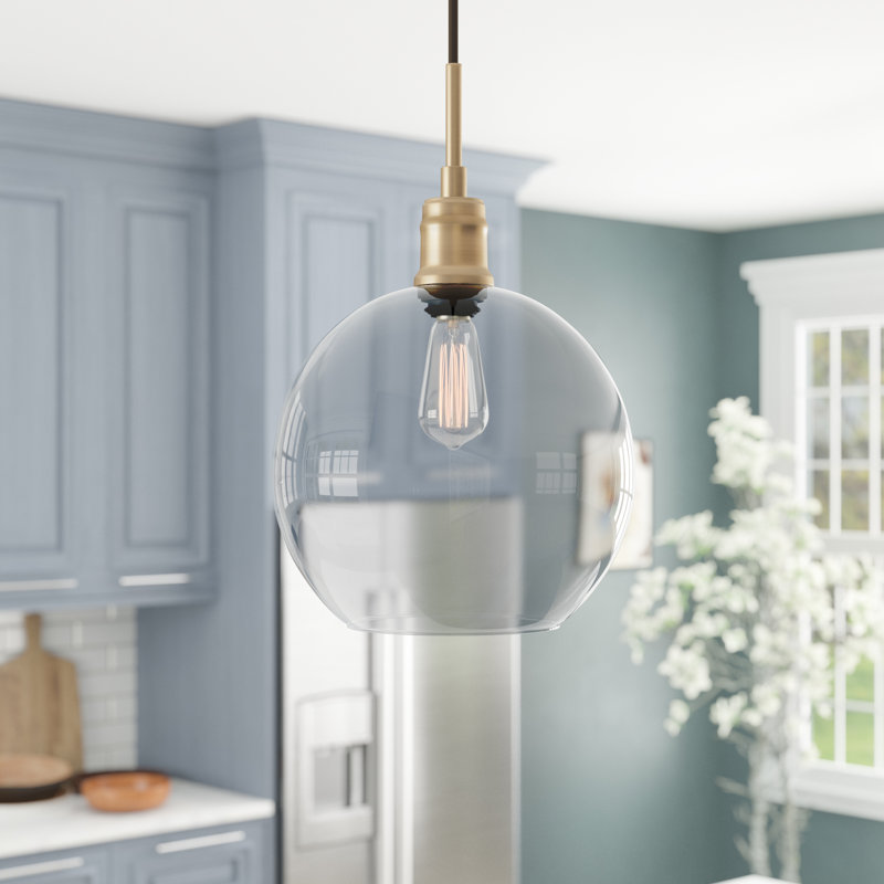 Luminaire suspendu sphérique 1 lumière Hammel, Laiton, H 14,8 po x l 12,5 po x P 12,5 po