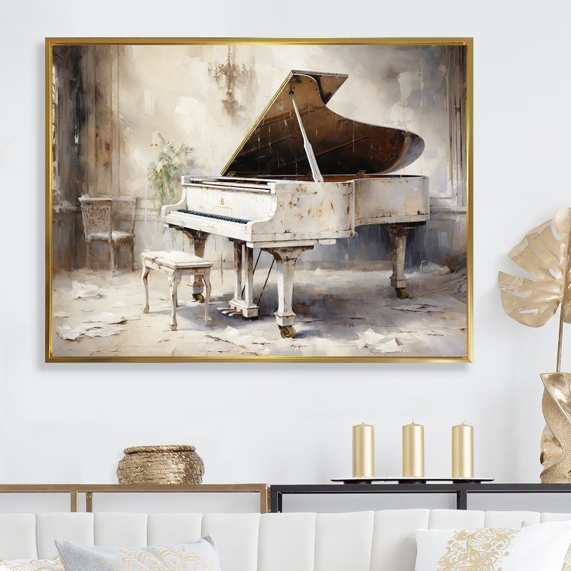 «Beige Piano Orharmonras Origin - Music Piano», art mural, Cadre flottant doré, 30" H x 40" W