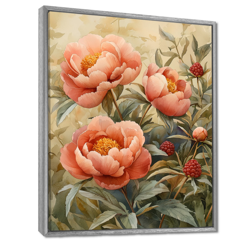 Isola, pivoines dans la framboise - pivoines, art mural, Argent argent, Reproduction avec cadre flottant, H 20 po x l 12 po