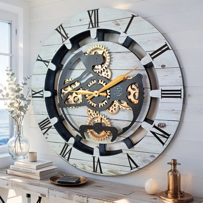 Horloge murale ronde surdimensionnée de 24 po pour le salon avec la collection Real Gear Gears Canada