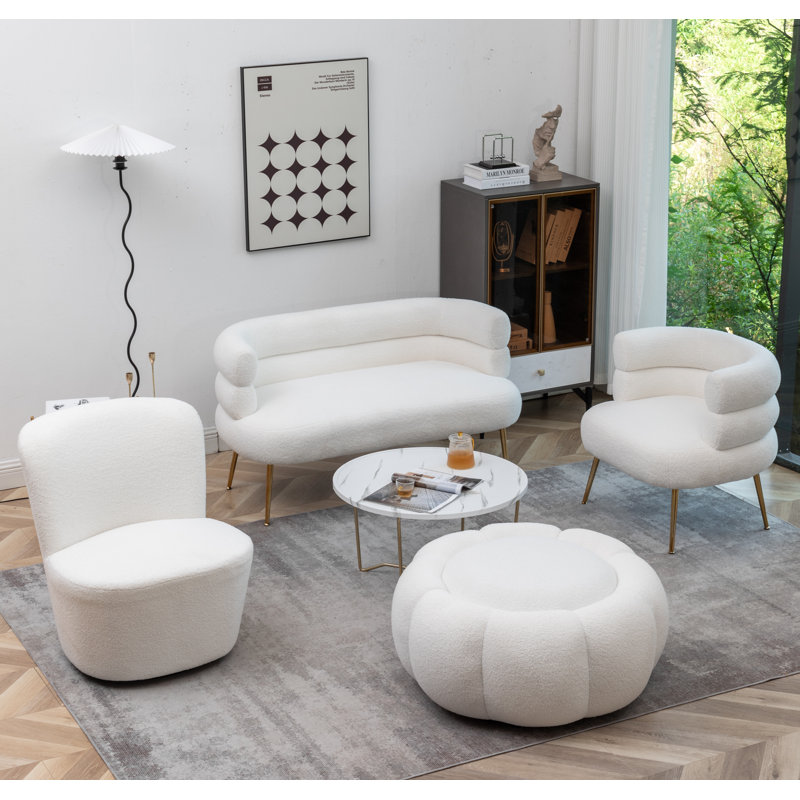 Ensemble de salon 4 pièces Tillie, Peluche blanche 100% polyester