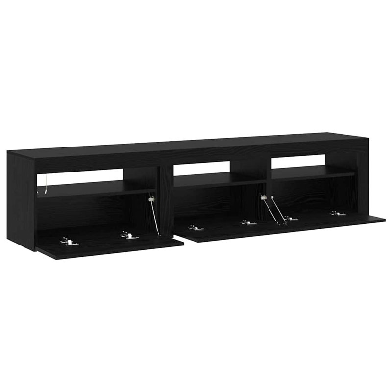 TV Cabinet Set 3 Pcs Black Oak Engineered Wood, 40cm H x 180cm L x 35cm W