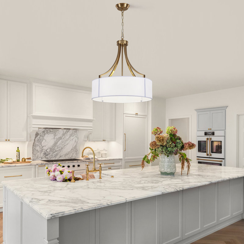 6- Light Dimmable Farmhouse Drum Chandelier For Kitchen Island Dining Room Café, Gold