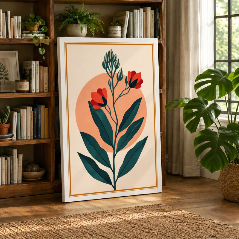 Flowering Plant Study Botanical - Wrapped Canvas, 30x20 - 76.2 x 50.8 cm, Terracotta Border