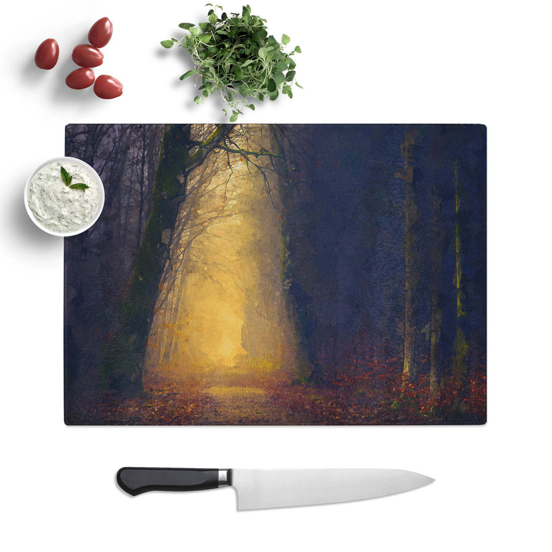 Glass Golden Forest Pathway in Abstract Chopping Board
