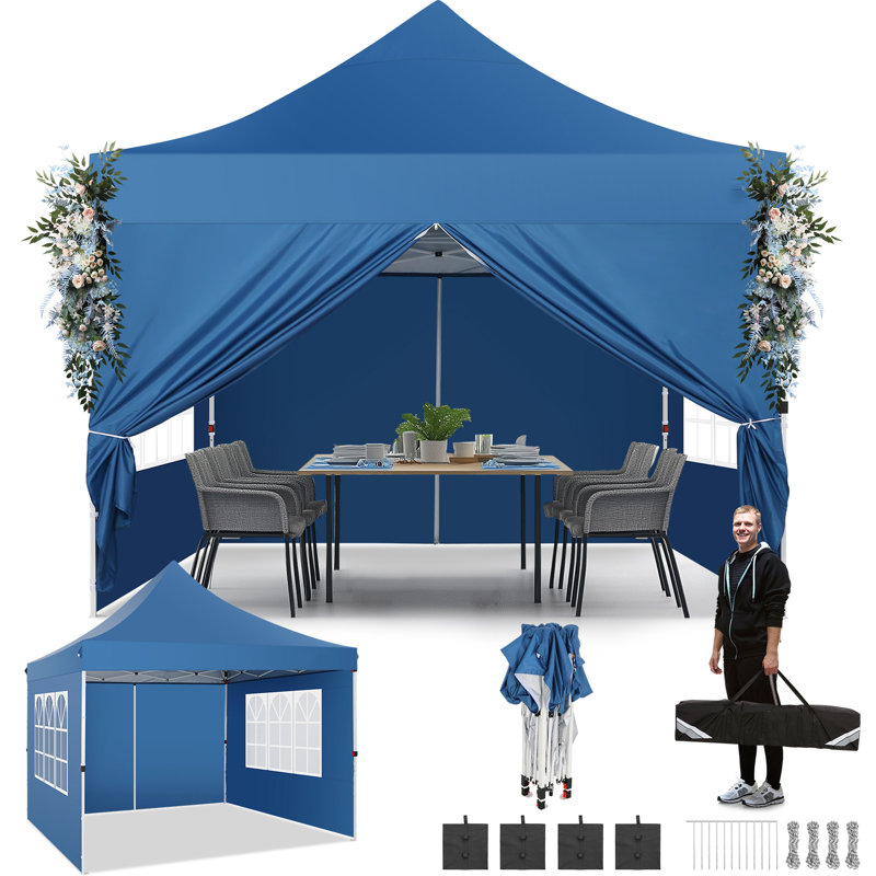10x10 Pop Up Canopy with 4 Sidewalls, Blue