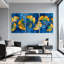 Motif de feuille de ginkgo sur fond bleu craquelé, reproduction d'art sur toile (ensemble de 3)-30421215