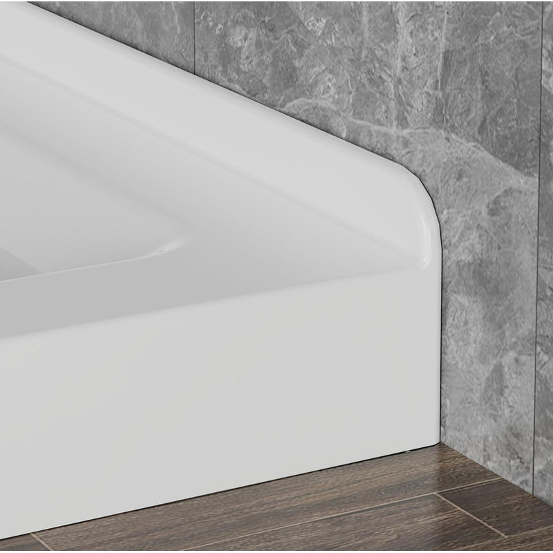 White 36x36 Shower Base - 3.3" Low - Profile, Anti - slip Acrylic, Center Drain, Double Threshold Design, White
