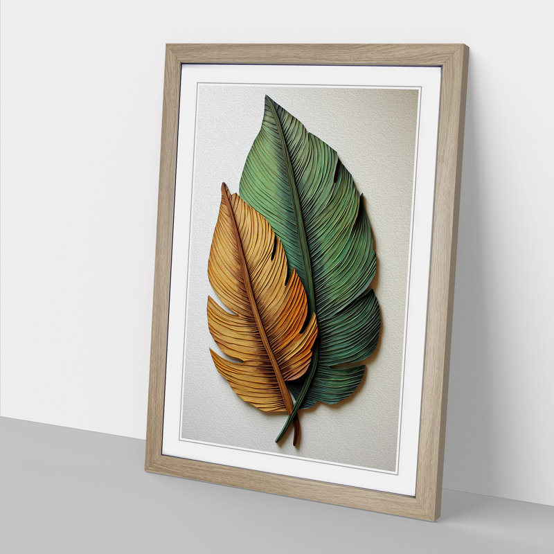 Palm Leaf Informel - Single Picture Frame Print on Wood, 64cm H x 46cm W x 2cm D, Oak