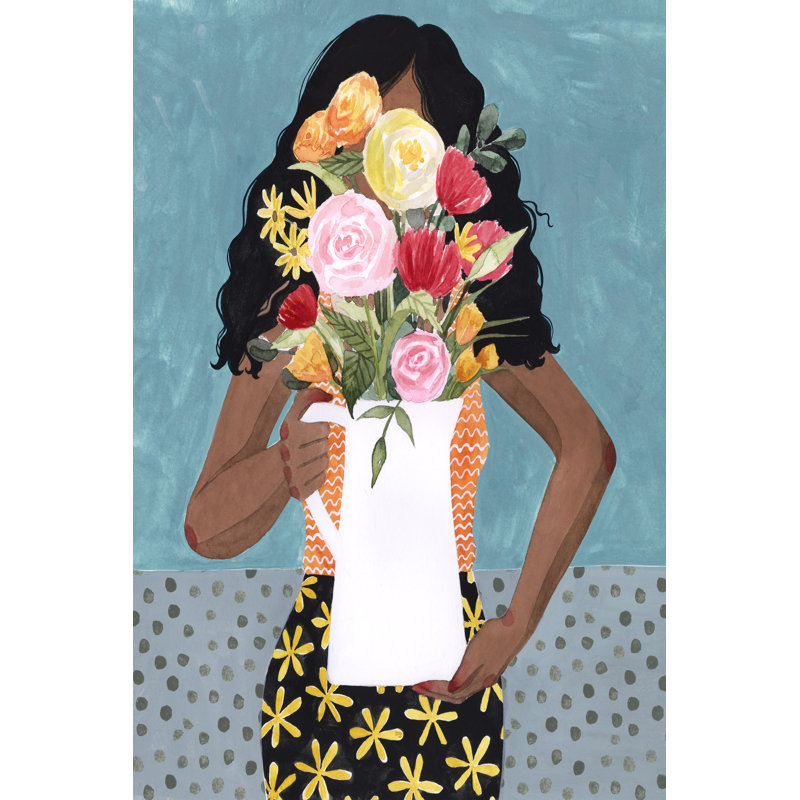 «Flower Vase Girl I», peinture sur toile, H 18 po x l 12 po