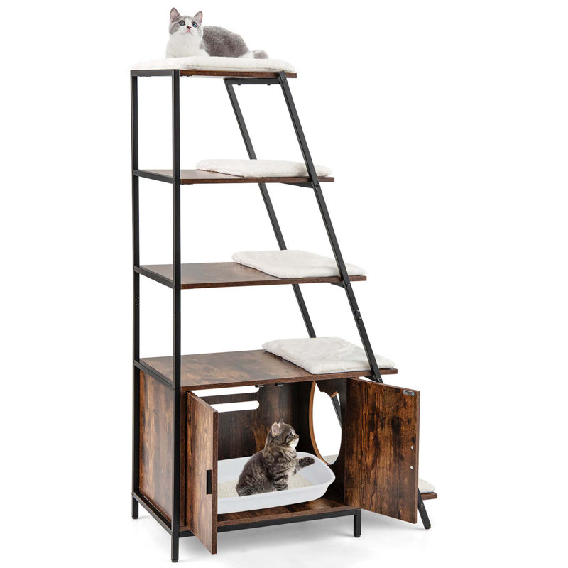 Meuble de rangement pour chat 2-en-1 pour animaux de compagnie, Noir / brun