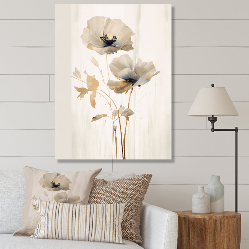 «Cream Vibrant Poppies I», reproduction sur toile, Toile tendue, H 32 po x l 16 po x P 1 po