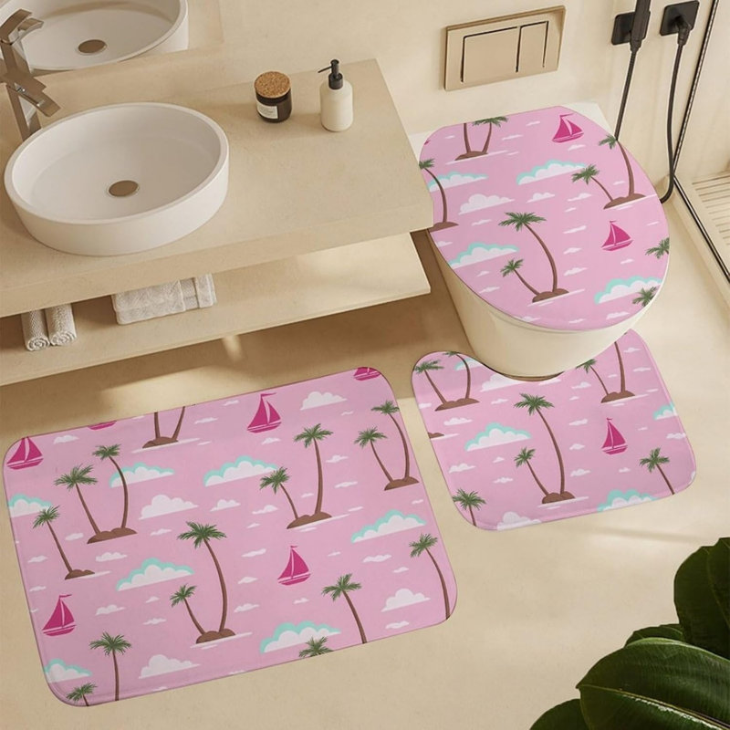 Ensemble de 3 tapis de bain Palm Tree, Pink, Nautical & Beach 17