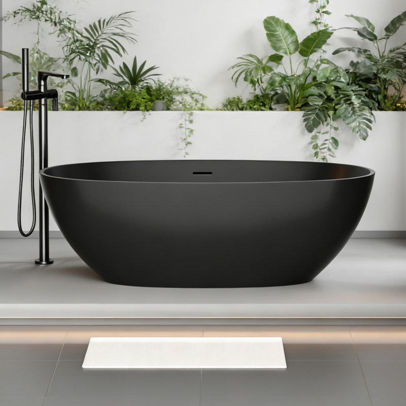 69" Matte Black Freestanding Solid Surface Bathtub