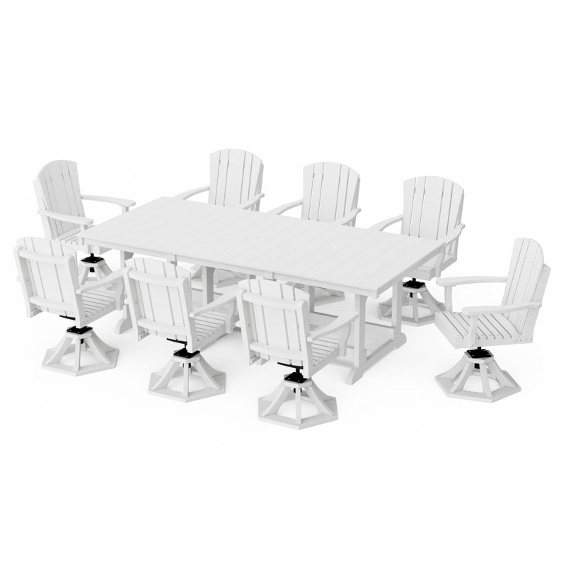Heritage 9-Piece Swivel Chair Rectangular Dining Set, White