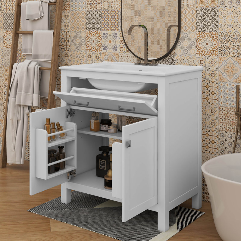 Ensemble de meuble-lavabo élégant de 30 pouces avec tiroir encastré et tablette ajustable inclus, Blanc