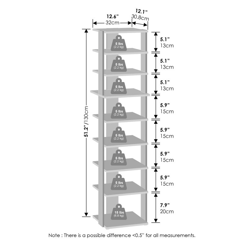 Tablette d'angle autoportante verticale Macalester, Bois de pin ambré, (9 tablettes) H 51,2 po x l 12,6 po x P 12,1 po