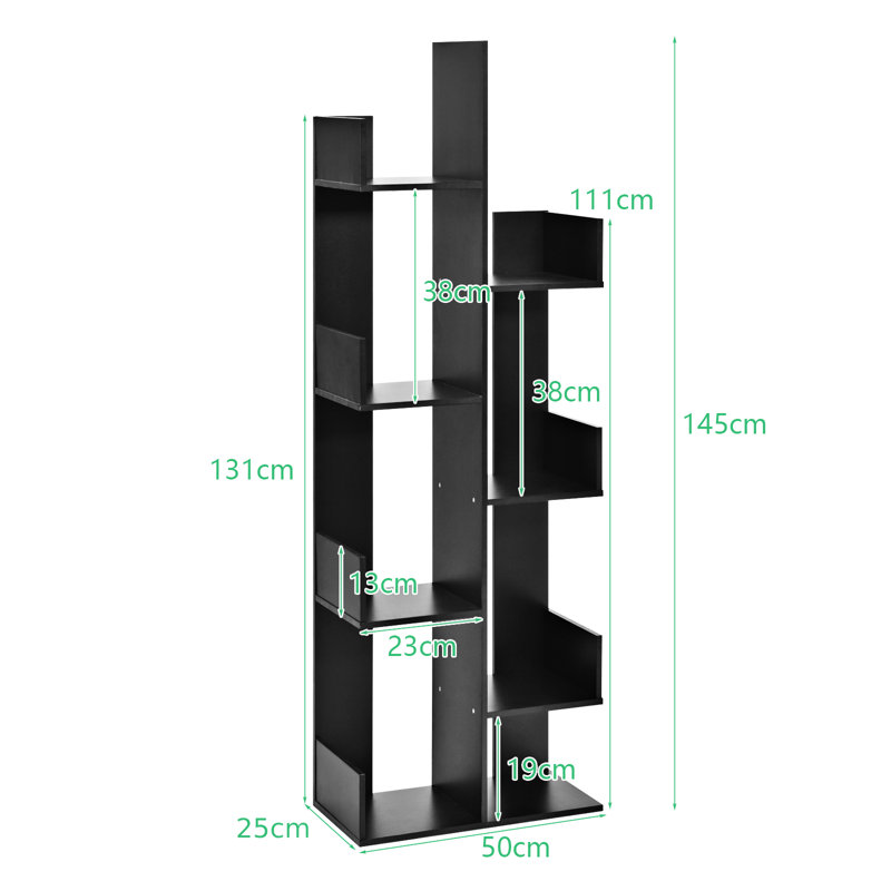Myhia 145 cm H x 50 cm W Geometric Bookcase, Black