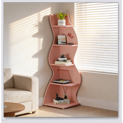 Vintage 5-Tier Corner Bookcase with Sea Grass Motifs, Space-Saving and Stylish Storage Solution for Any Room