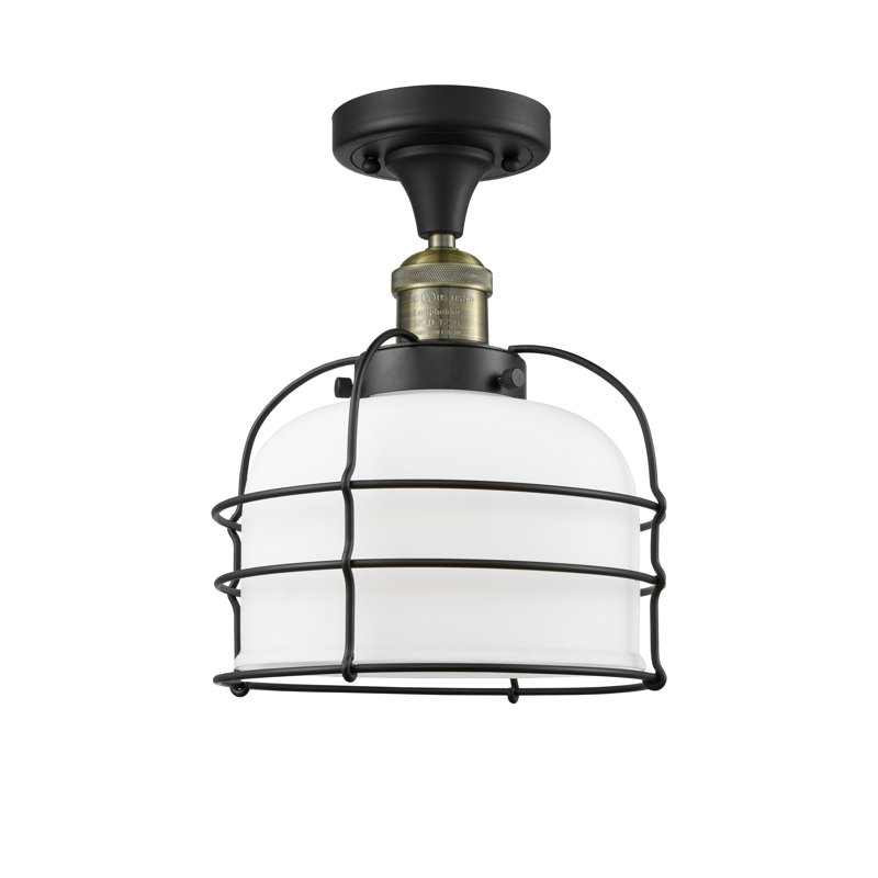 Trevon Glass Semi Flush Mount, Black Antique Brass, Matte White Cased, No Bulb Included