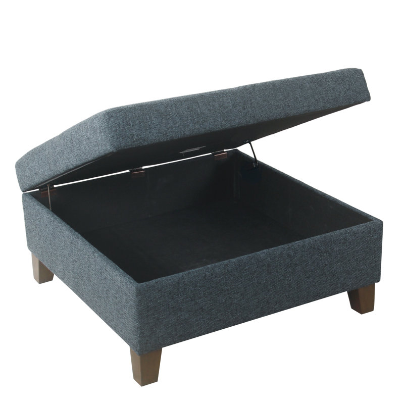 Banc de rangement à couvercle rabattable rembourré, Texturé tissé bleu marine