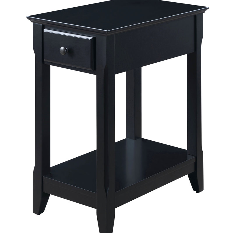Table d'appoint noire - avec tablette et tiroir pour petits espaces de vie rectangulaires avec structure en bois, Black