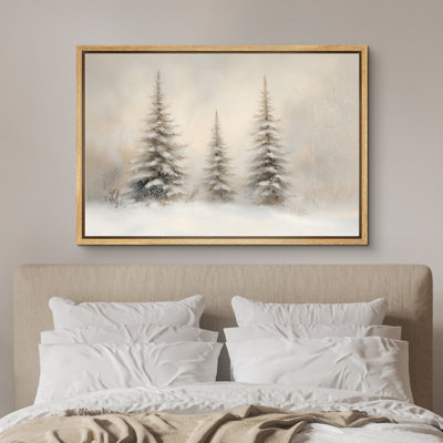 Christmas Vintage Winter Landscape Pine Tree Holiday Neutral Decor Canvas Print Wall Art