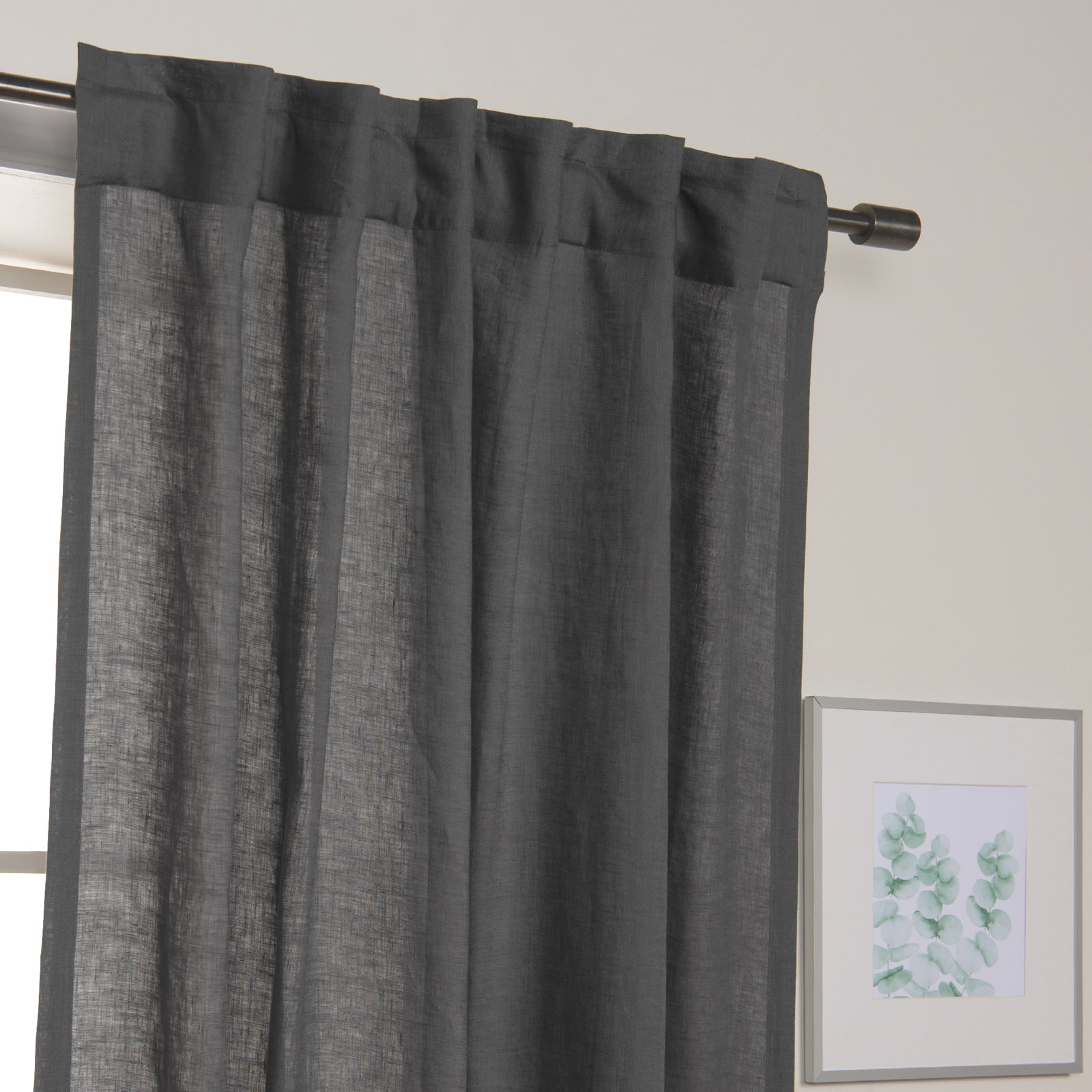 Gwen Semi Sheer Linen Curtain, Dark Gray, 52" W x 84" L