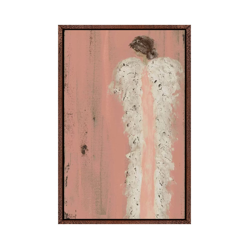 Angel Look Over Shoulder by Ashley Bradley - Print on Canvas, 101.6 cm H x 66.04 cm W, Classic Brown Wood Framed