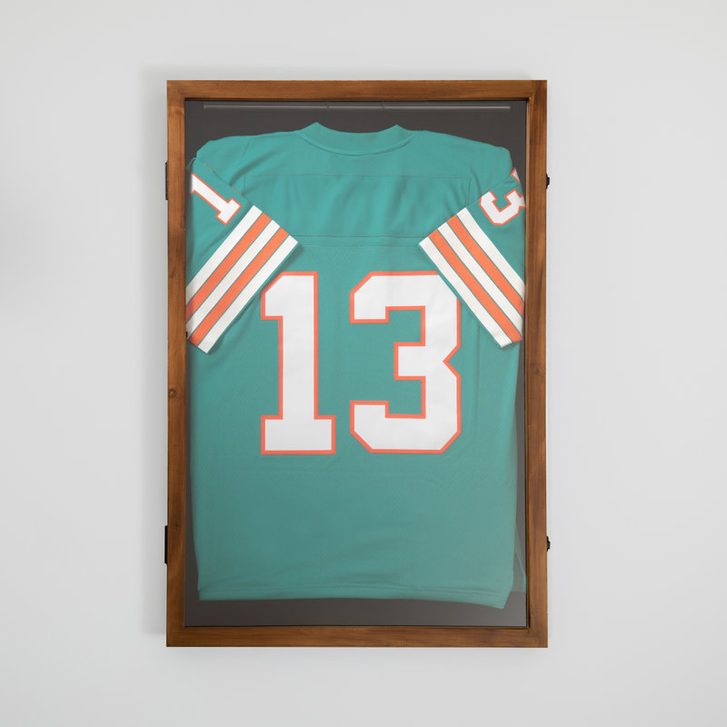 Mallick 36'' H x 24.5'' W Wooden Jersey Display Case with Foam Board and Keyed Lock, Brown Wood