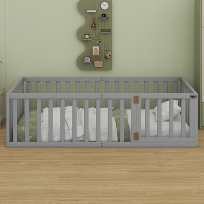 Wood Floor Bed Frame With Fence And Door