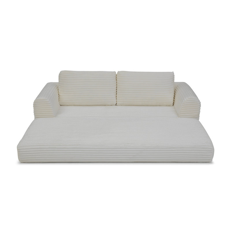 Canapé-lit convertible 2-en-1 pliant, canapé-lit en velours côtelé moderne avec 2 * coussins, canapé-lit modulaire sans dossier avec lit escamotable Futon et canapé-lit pliant pour le salon beige
