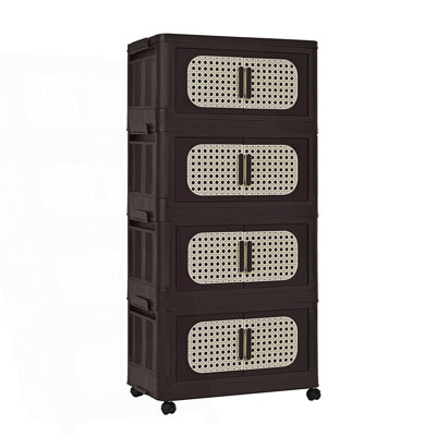 Armoire de rangement pliante 4 niveaux, bacs de rangement pliables avec porte magnétique, armoire de salon