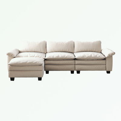 Velvet Upholstered Sectional Sofa with Ottoman
