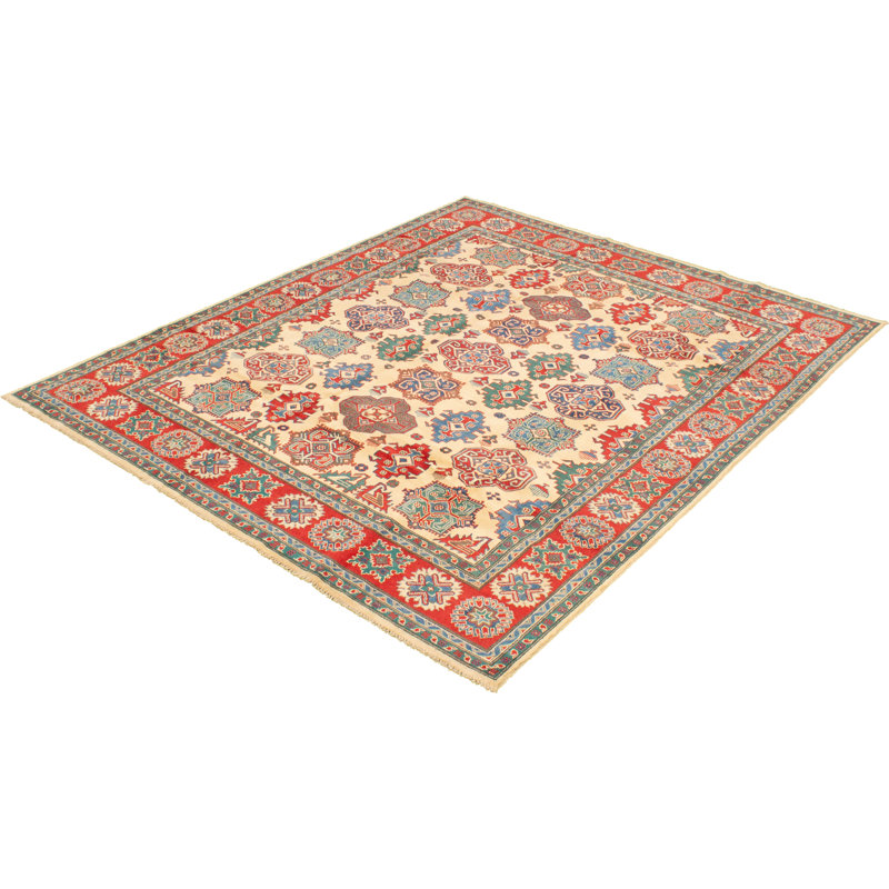 Tapis intérieur en laine crème/rouge 7 pi 10 po x 9 pi 8 po noué la 2010s one-of-kind à la main-gazni Cremona
