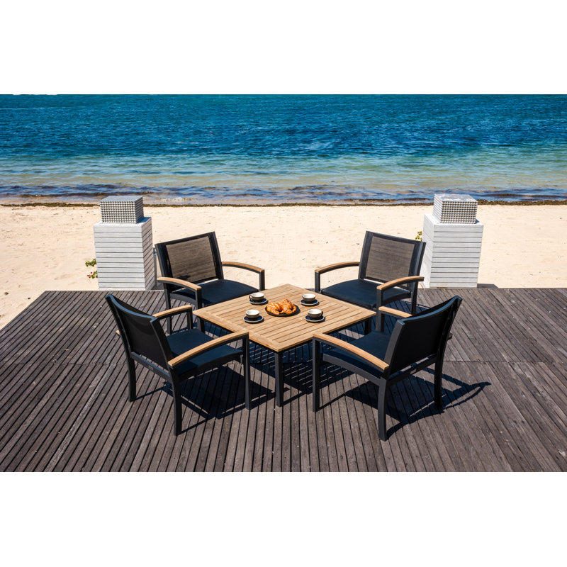 Tribeca Aluminum Teak Sling Stacking Lounge Chair, Black/Brown