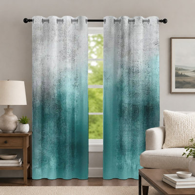 2Pcs Gradient Curtains, Ombre Style Curtain, Contemporary Artistic Textured Pattern Printed Grommet Drapes, Window Treatment for Bedroom Living Room Decor