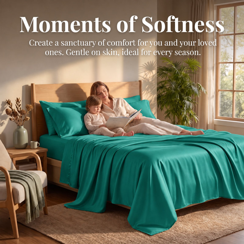 Ensemble de draps en coton 4 pièces pour lit Queen Size, draps respirants et rafraîchissants, literie douce inspirée des hôtels, draps de luxe vert chasseur avec poches profondes de 40 cm, infroissables et faciles d'entretien