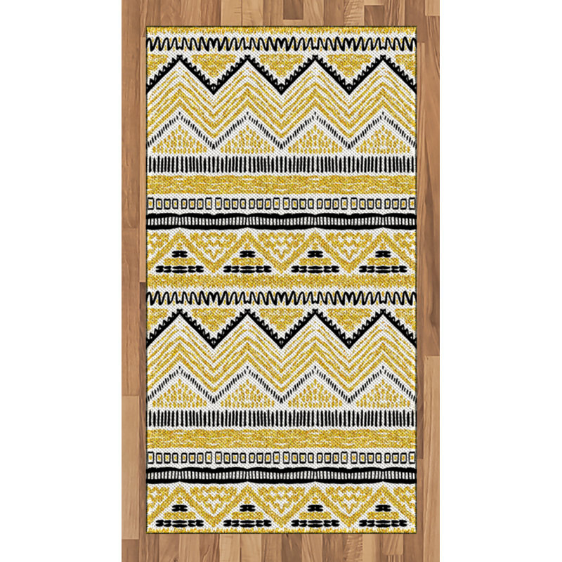 Yellow and Black High Density Long Fiber Poly Threads Decorative Area Rug Carpet, Rectangle 2'7" x 5'