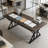 Rectangular Computer Desk With Dark Wood Brown Top And Black Metal Base For Office-679842312