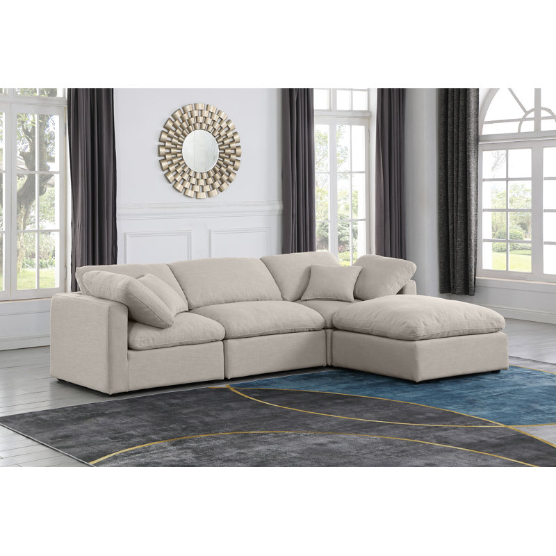 Canapé modulaire rembourré 4 pièces Hinami, Tissu beige texturé en lin