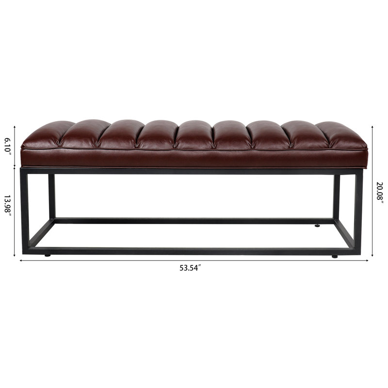 53.54" PU Leather Bench with Metal Frame, Dark Brown