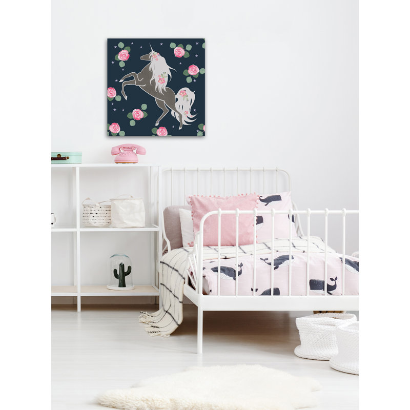Crochet Rose Bloom Unicorn - No Frame Print on Canvas, 61cm H x 61cm W